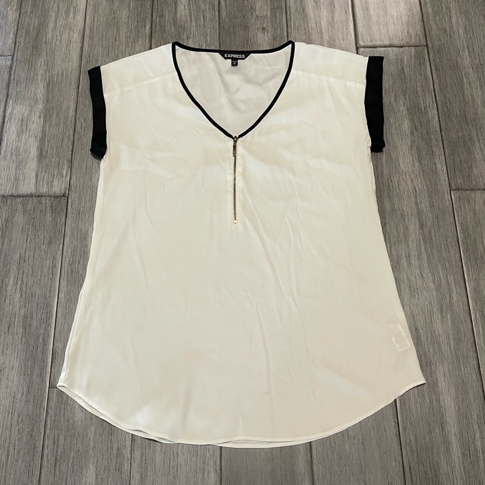Express Women's Cream Blouse with Black Trim